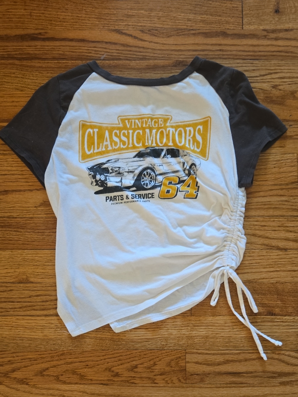 Vintage Classic Motors Side-Tie Raglan Tee - White & Black